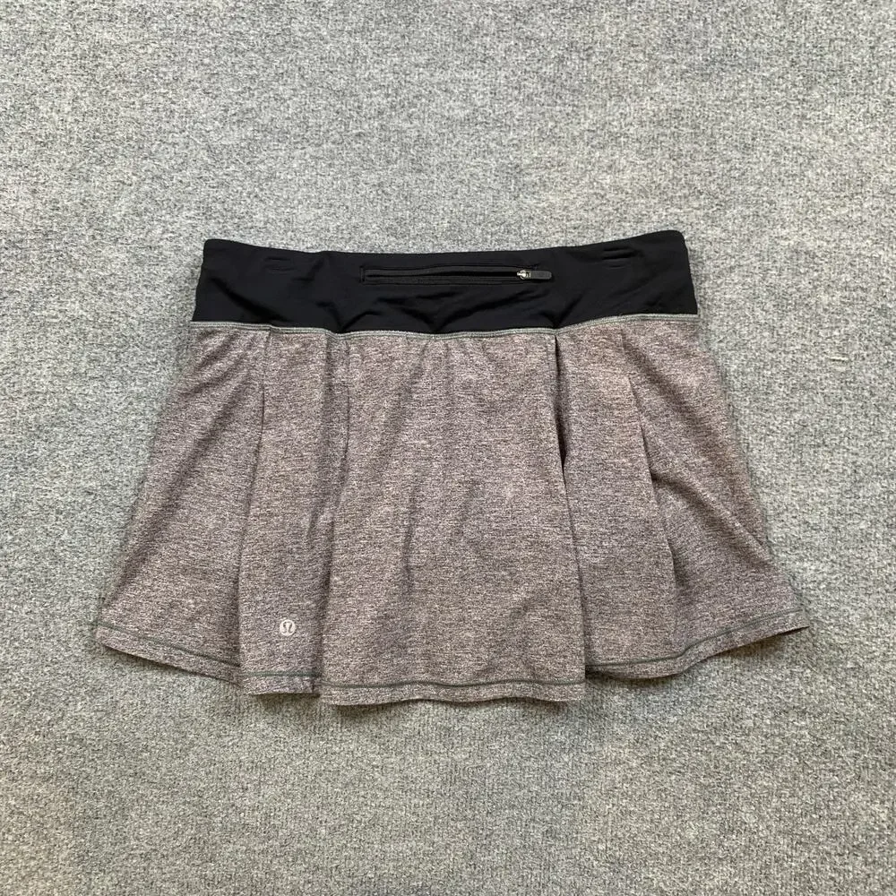 Lululemon Skort Womens 8 Grey Black Pace Rival A Line Running Tennis Pull On